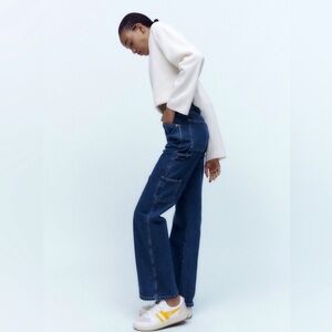 Zara Utility Jean / Cargo Pant dark blue jeans size US 4 European 36 tall long